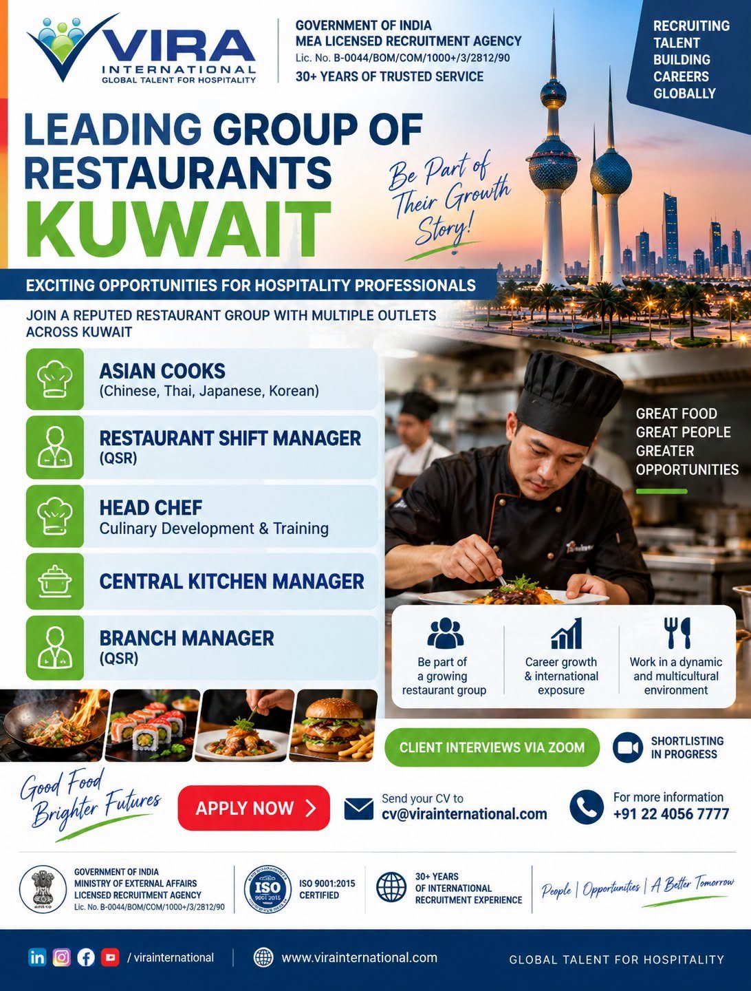 Hiring For A leading group of restaurants in Kuwait 