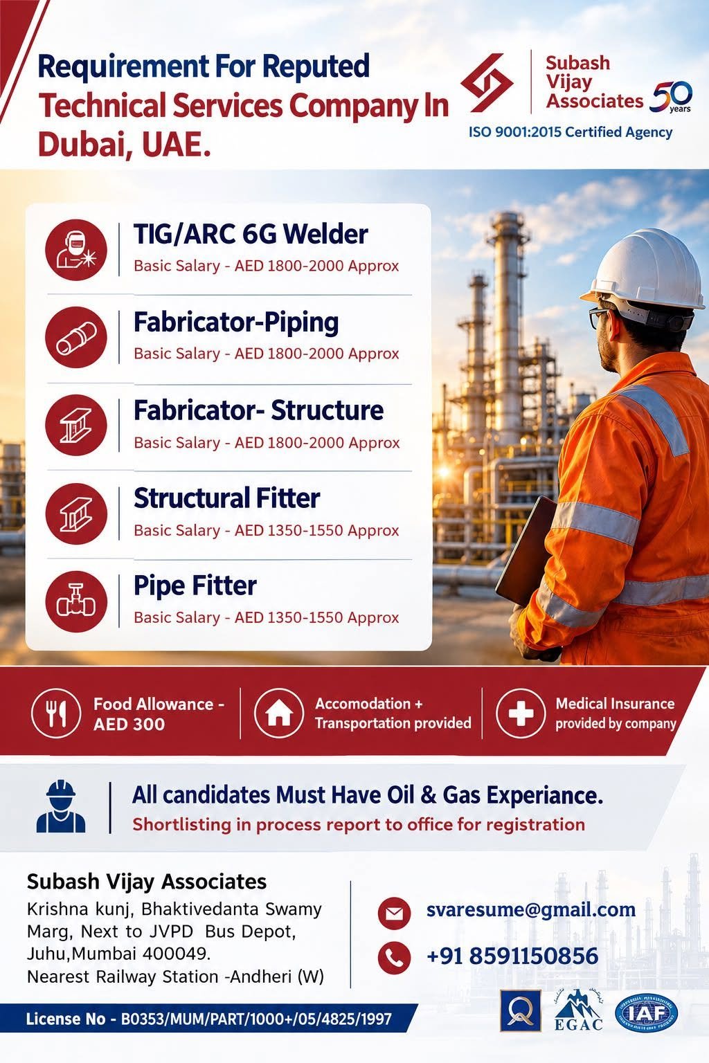 Dubai Jobs 2026 – Urgent Hiring for A reputed technical services company