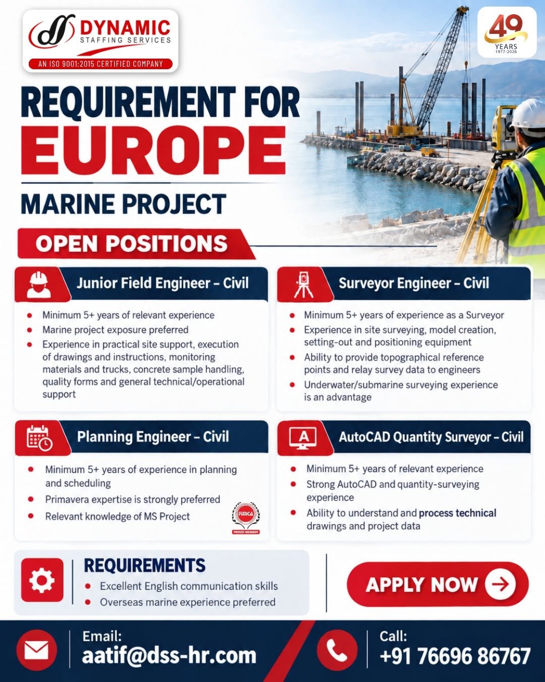 Urgent Hiring For Europe - Marine Project