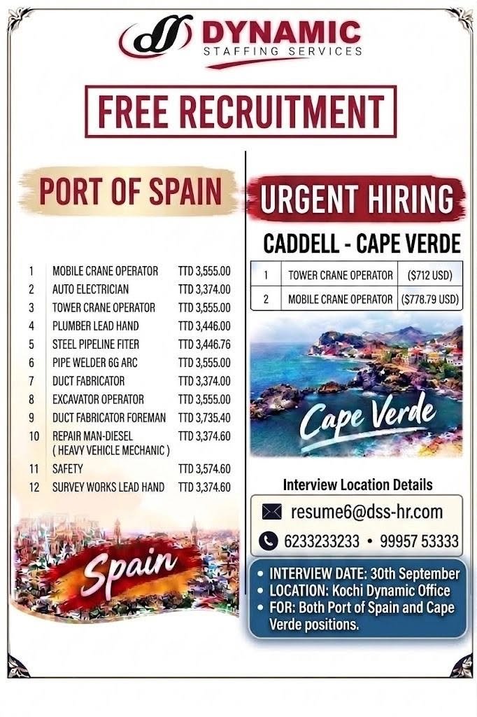Hiring For Port of Spain and Cape Verde Jobs | Urgent Hiring Hiring For Port of Spain and Cape Verde Jobs | Urgent Hiring