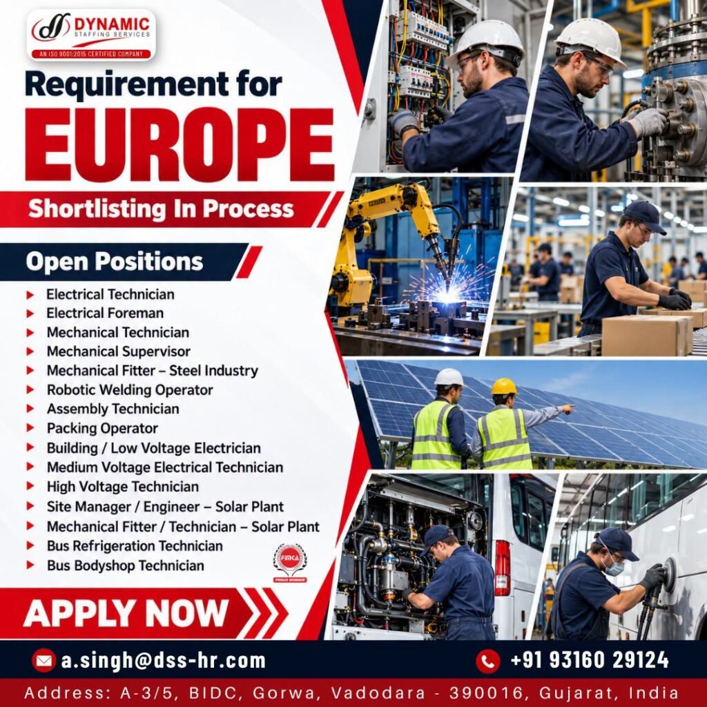 Europe Jobs 2026 – Hiring Electrical, Mechanical and Technical Workers