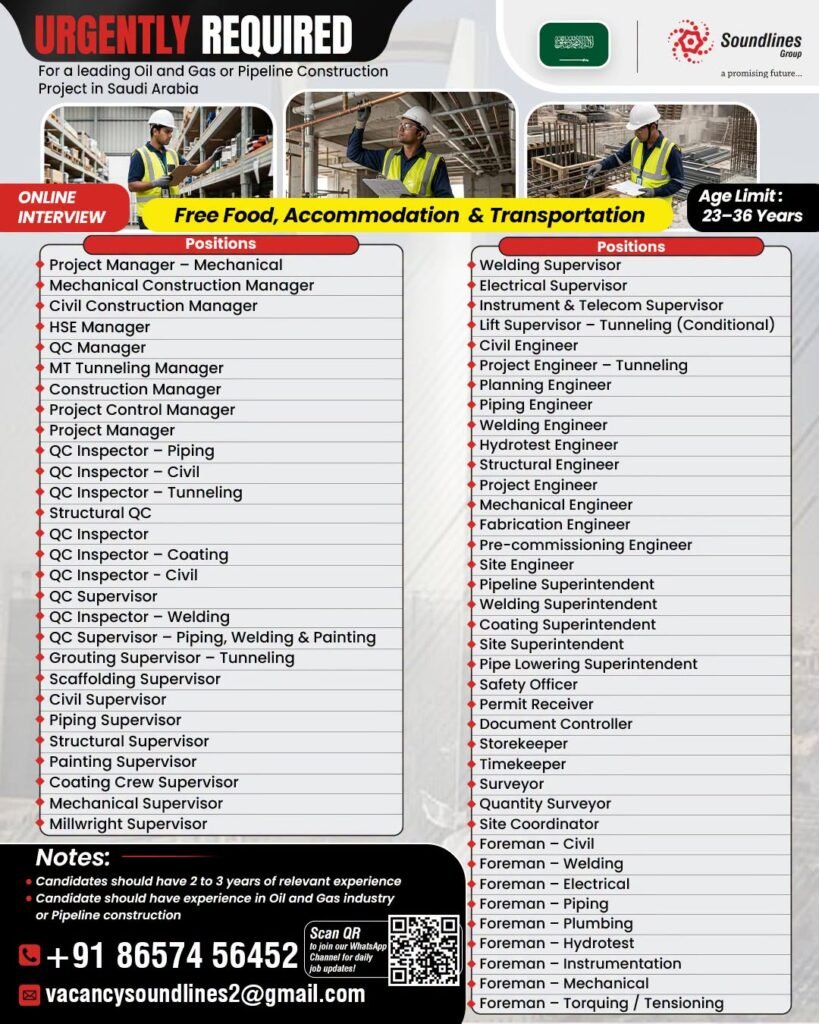 Saudi Arabia : Hiring For Oil and Gas or Pipeline Construction Project