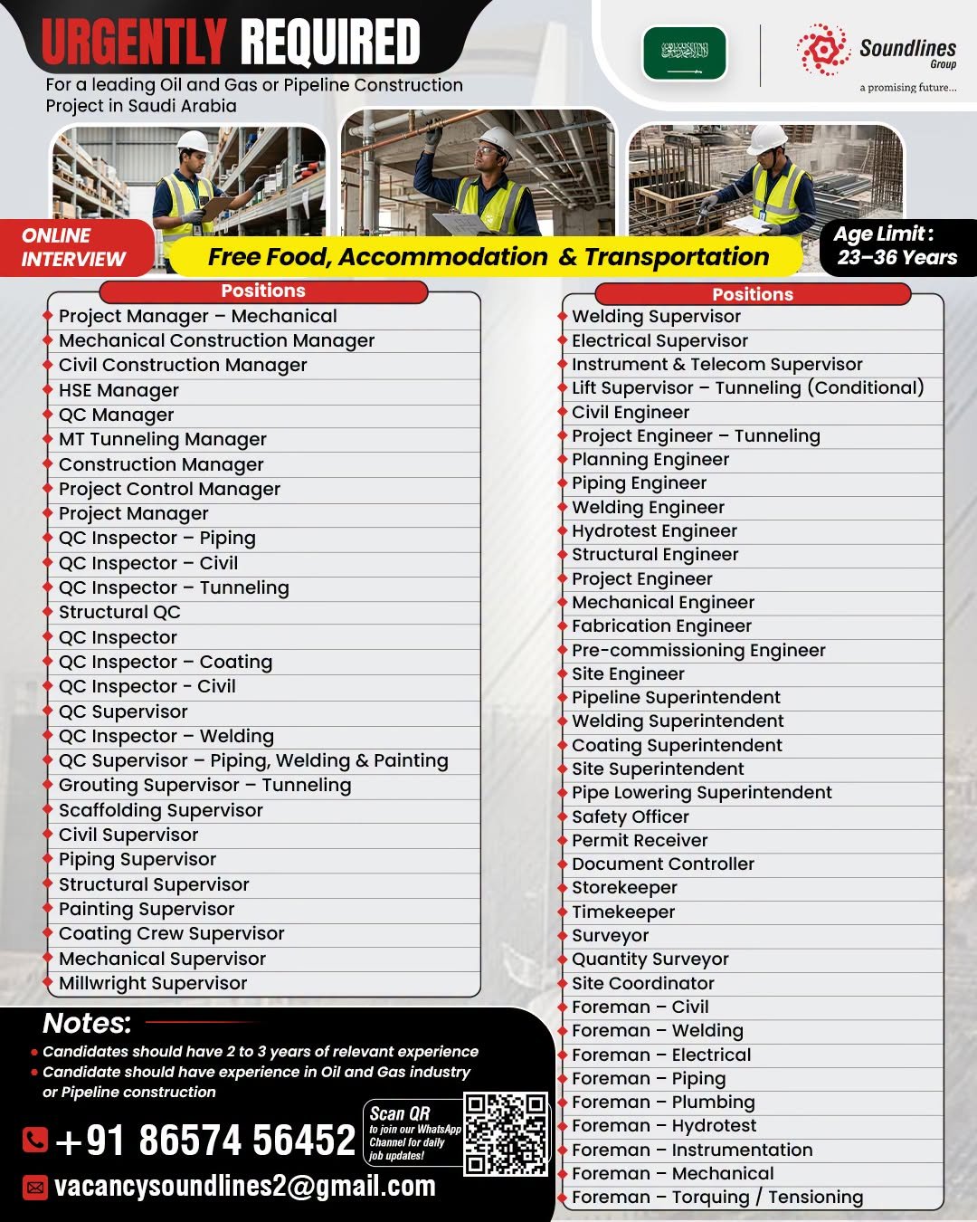 Saudi Arabia : Hiring For Oil and Gas or Pipeline Construction Project