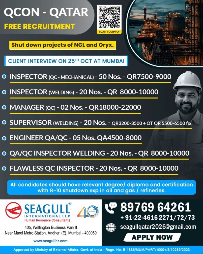 Qatar Qcon Jobs 2026 – Hiring For NGL and Oryx shutdown projects Qatar Qcon Jobs 2026 – Hiring For NGL and Oryx shutdown projects