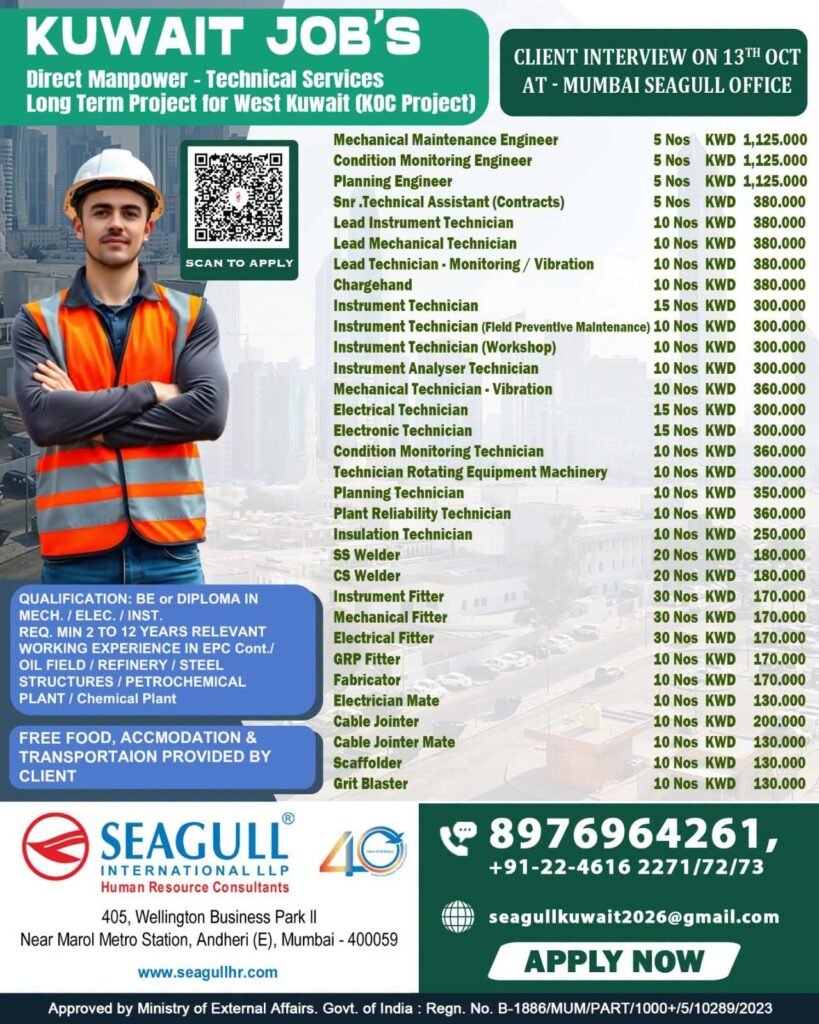 Kuwait Jobs 2026 – West Kuwait Project Recruitment | Engineers, Technicians, Welders and Fitters Kuwait Jobs 2026 – West Kuwait Project Recruitment | Engineers, Technicians, Welders and Fitters