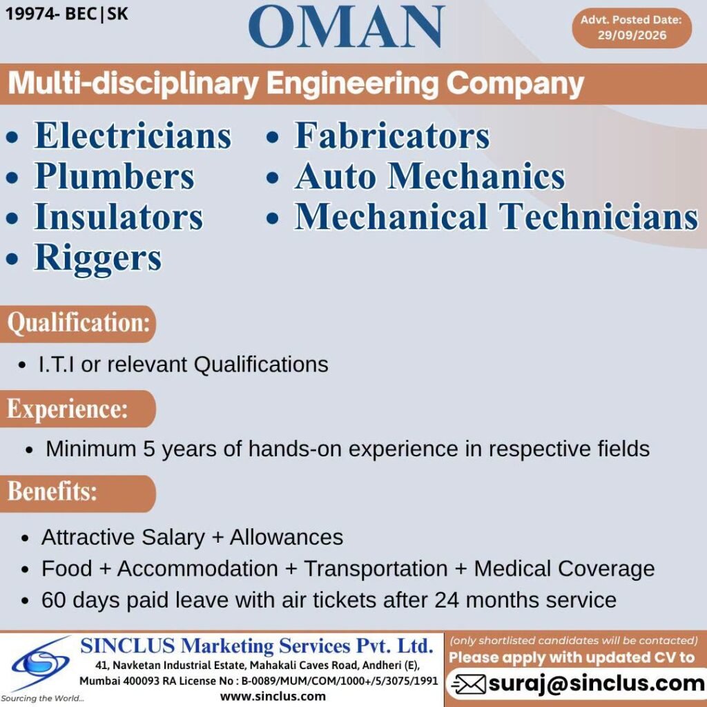 Oman Jobs 2026 – Hiring For A multidisciplinary engineering company