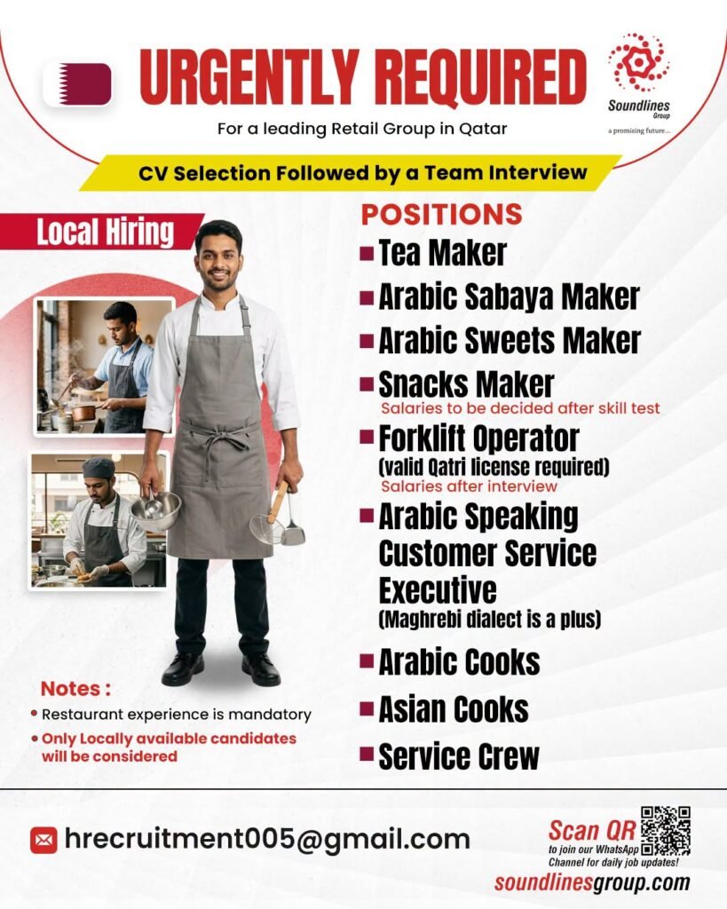 Recruiting For a leading Retail Group in Qatar Recruiting For a leading Retail Group in Qatar