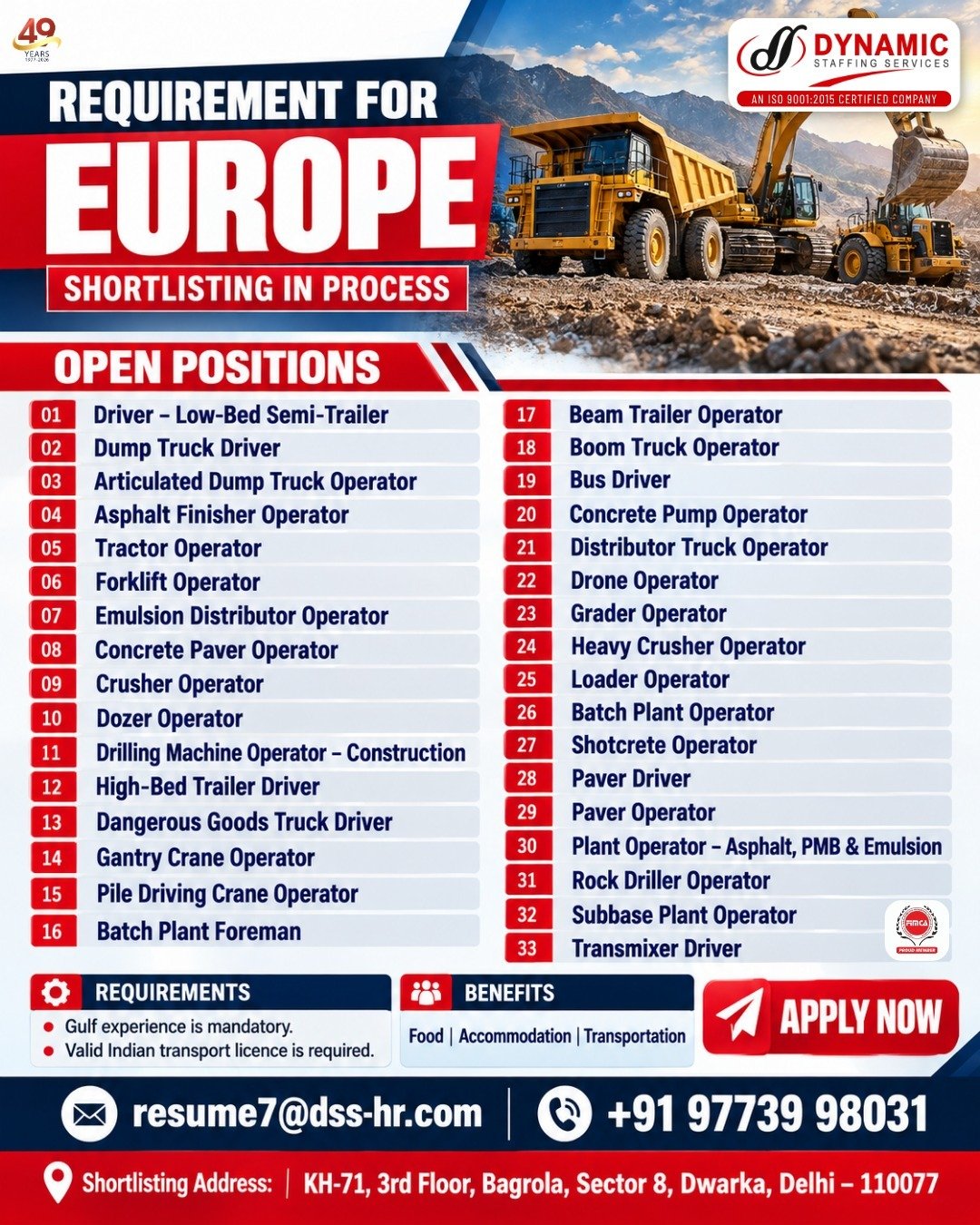 Europe Jobs 2026 – Urgent Recruitment for Drivers, Heavy Equipment & Plant Operators