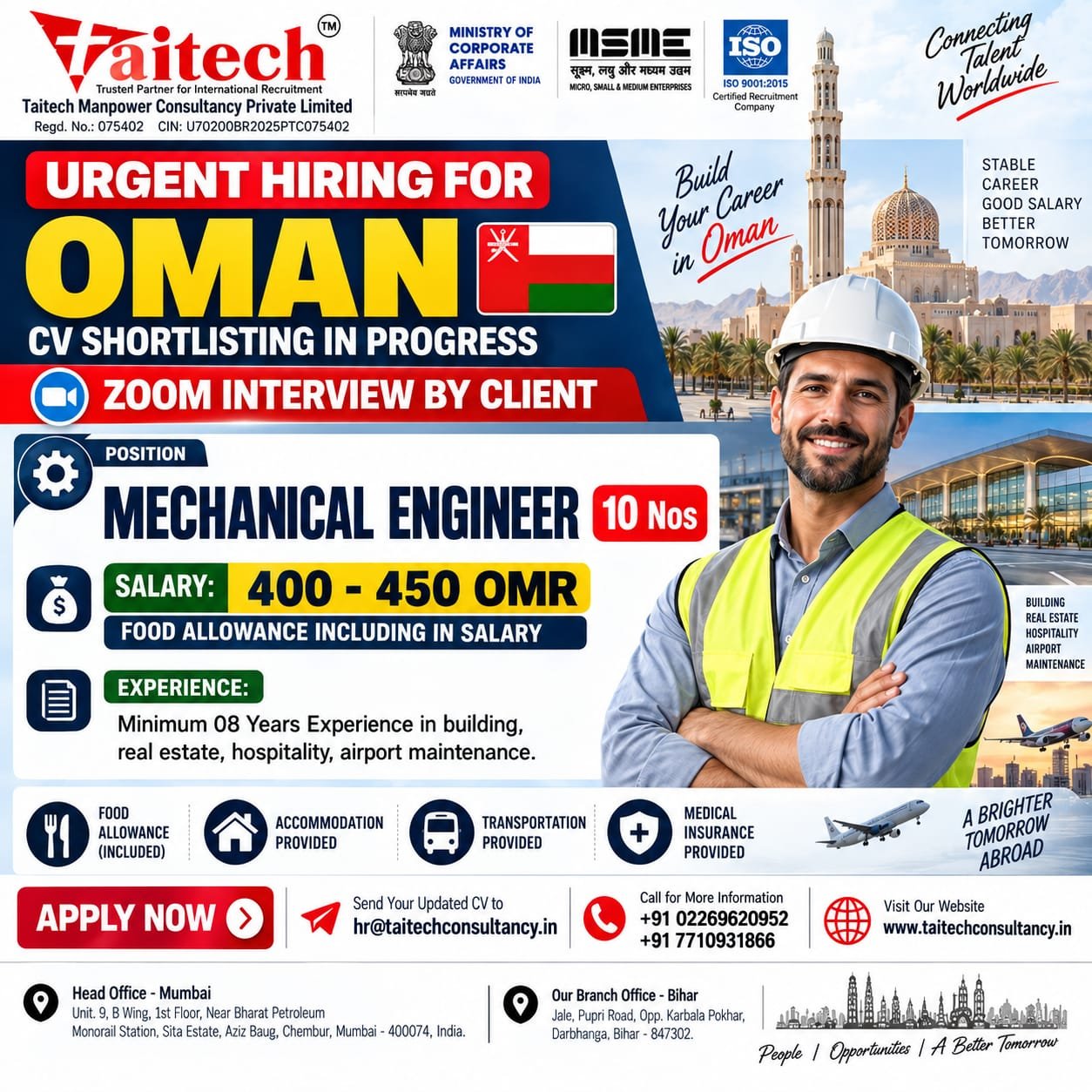 Oman Jobs 2026: Urgent Hiring for Mechanical Engineers – 10 Vacancies