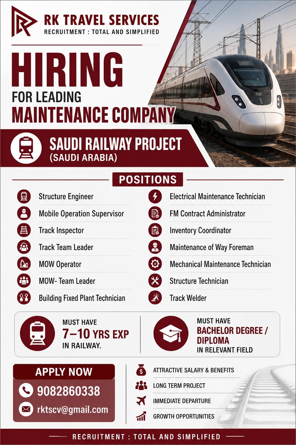 Saudi Railway Project Jobs 2026 – Urgent Hiring for Maintenance Company in Saudi Arabia