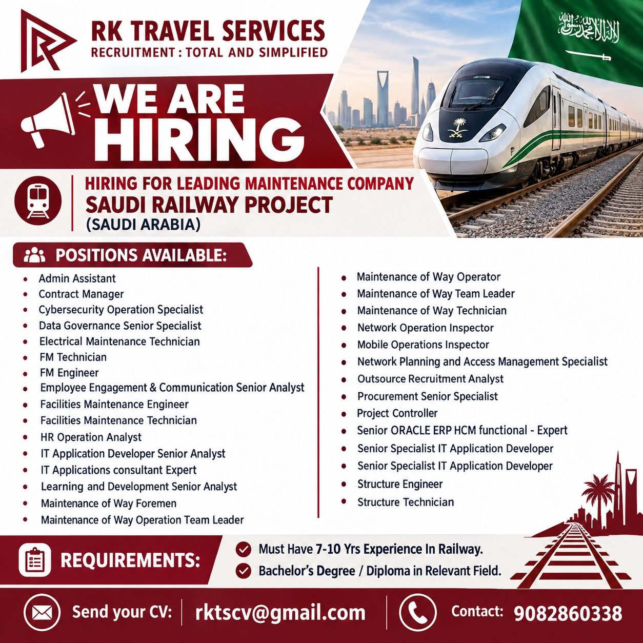 Saudi Arabia Jobs 2026: 30 Vacancies in Saudi Railway Project