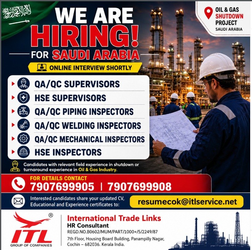 Saudi Arabia : Oil & Gas Shutdown Jobs - Apply Today