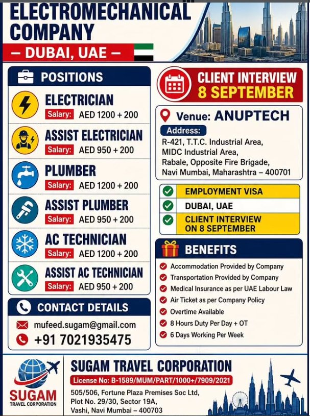 Dubai Jobs 2026: Electromechanical Company Hiring 