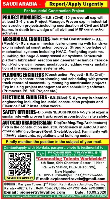 Saudi Arabia Jobs 2026 – Industrial Construction Project | Apply Now