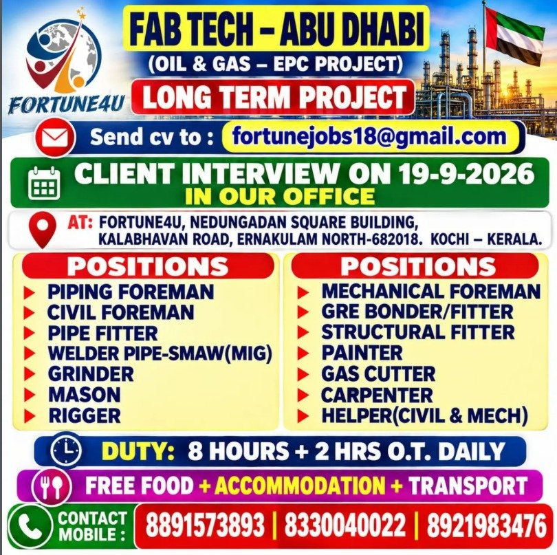 FABTECH Abu Dhabi Jobs 2026 – Oil & Gas EPC Project | Long-Term Recruitment