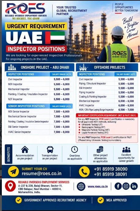 UAE Jobs 2026 – Onshore & Offshore Projects UAE Jobs 2026 – Onshore & Offshore Projects