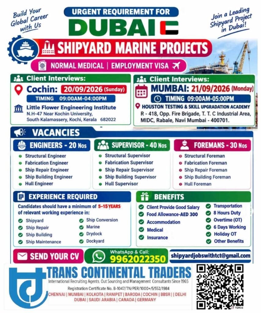 Dubai Shipyard Jobs 2026 – Urgent Recruitment for Engineers, Supervisors & Foremen