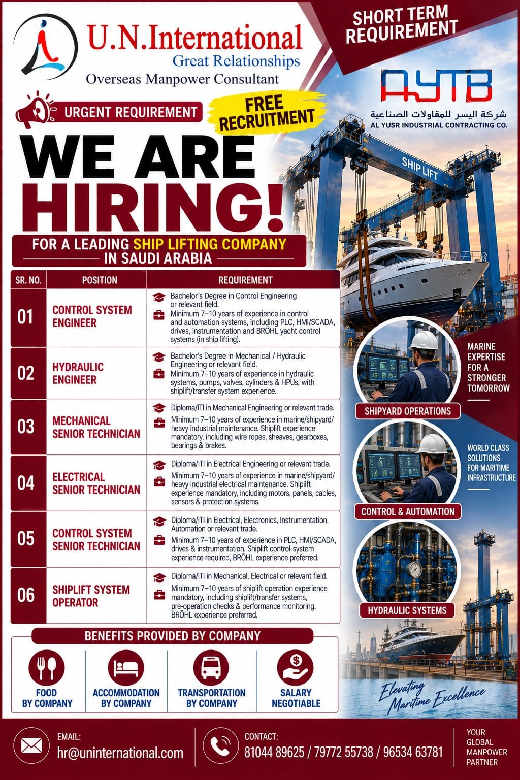 Saudi Arabia Jobs 2026: Urgent Ship Lifting Company Hiring for Engineers and Senior Technicians