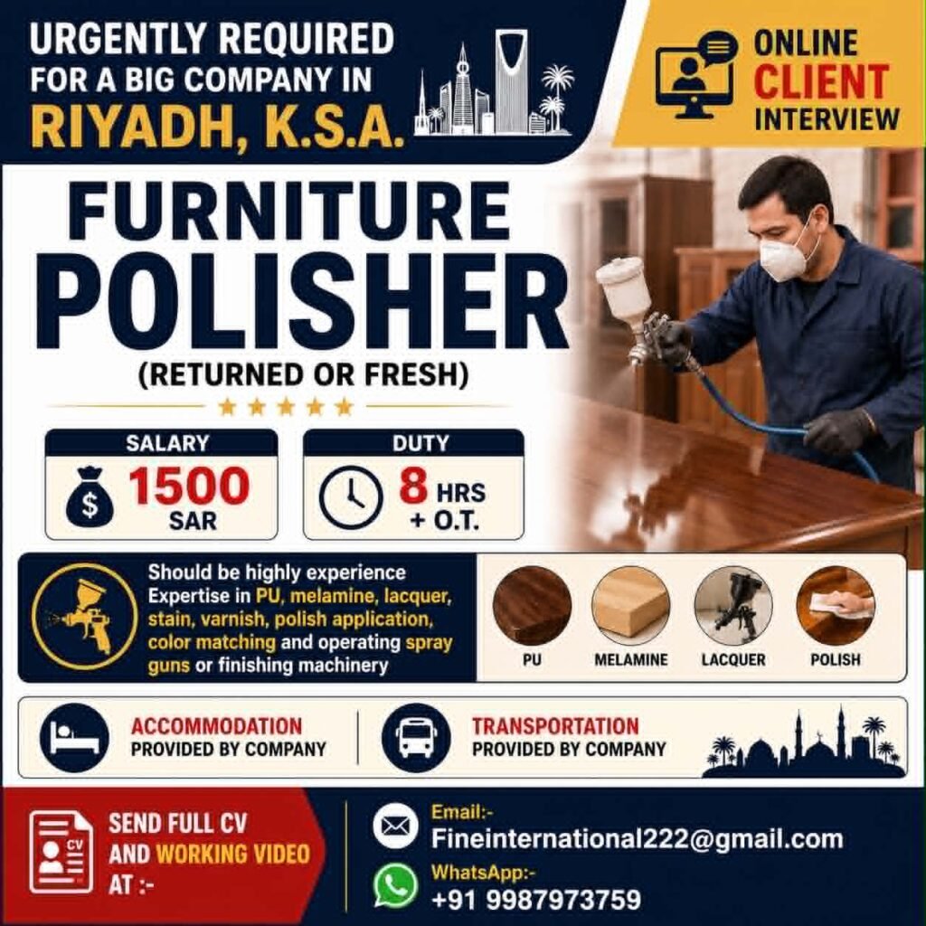 Furniture Polisher Jobs in Riyadh, Saudi Arabia – Urgent Hiring