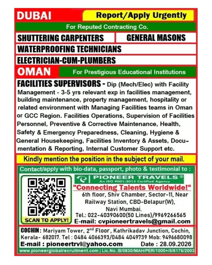 Urgent Hiring For Oman & Dubai