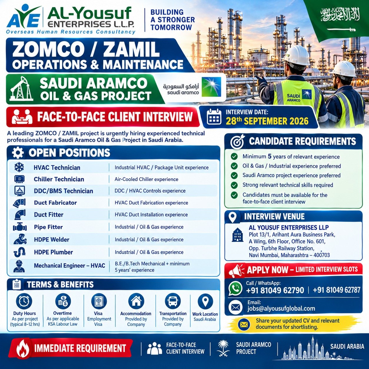 Saudi Arabia Jobs 2026 – ZOMCO/ZAMIL Saudi Aramco Project Hiring