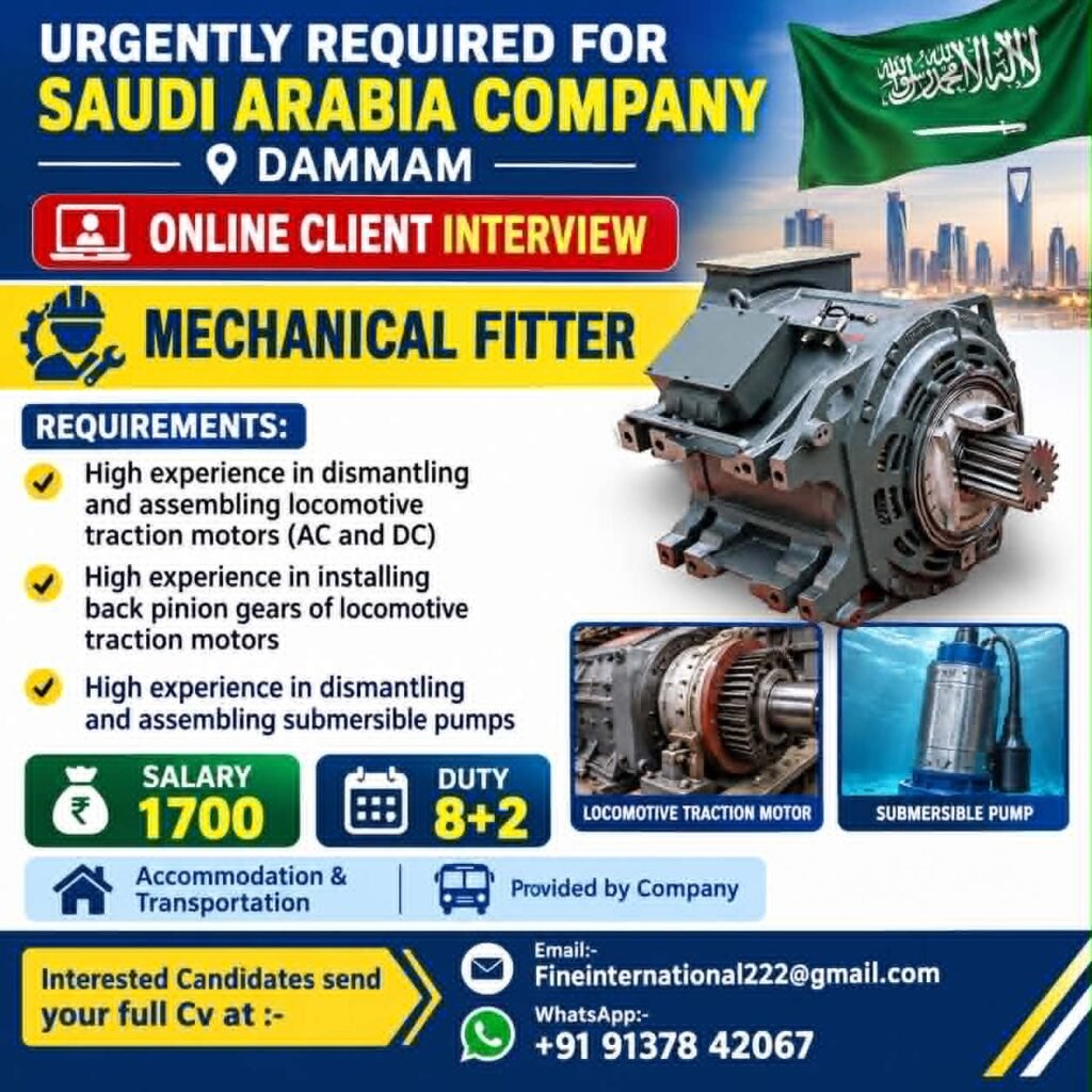 Saudi Arabia Jobs 2026 – Mechanical Fitter Vacancy in Dammam