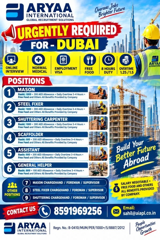 Dubai construction jobs 2026: Urgent Hiring Dubai construction jobs 2026: Urgent Hiring