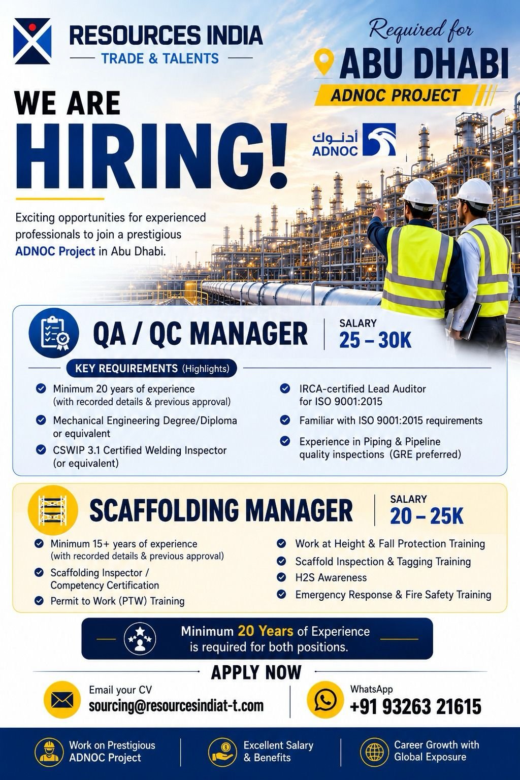 Abu Dhabi Jobs 2026 – QA/QC Manager and Scaffolding Manager Vacancies