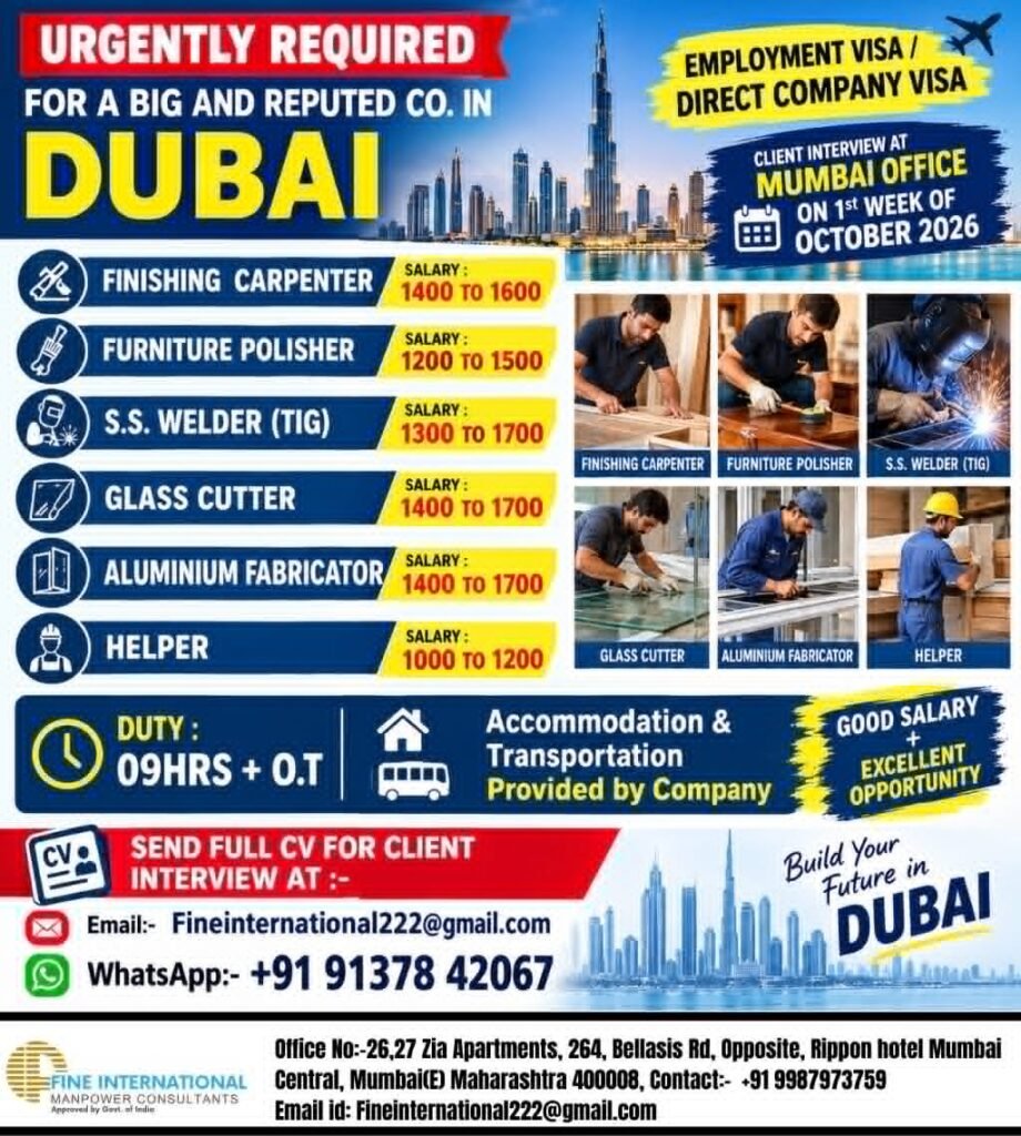 UAE Jobs 2026 – Hiring For A big and reputed company in Dubai