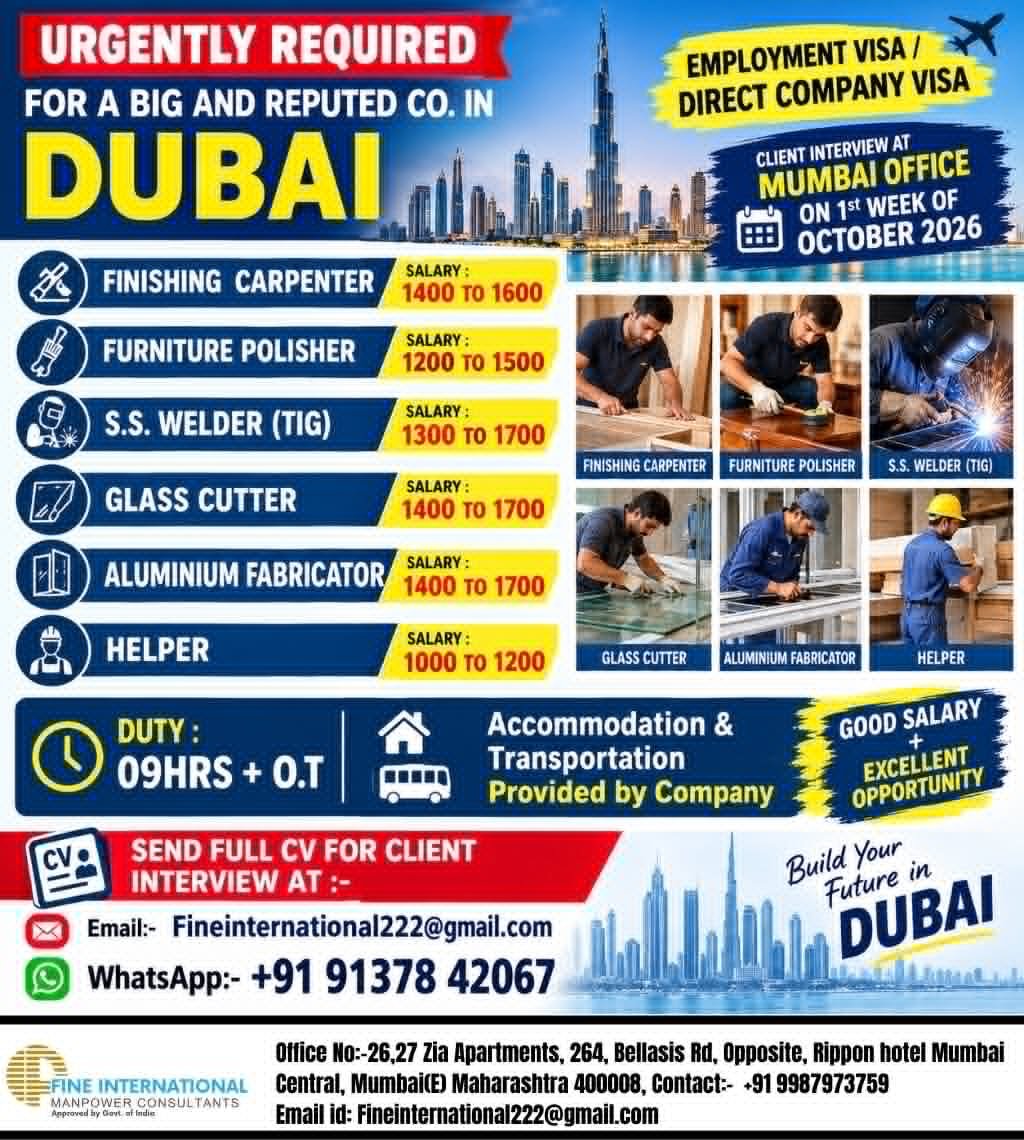 UAE Jobs 2026 – Hiring For A big and reputed company in Dubai