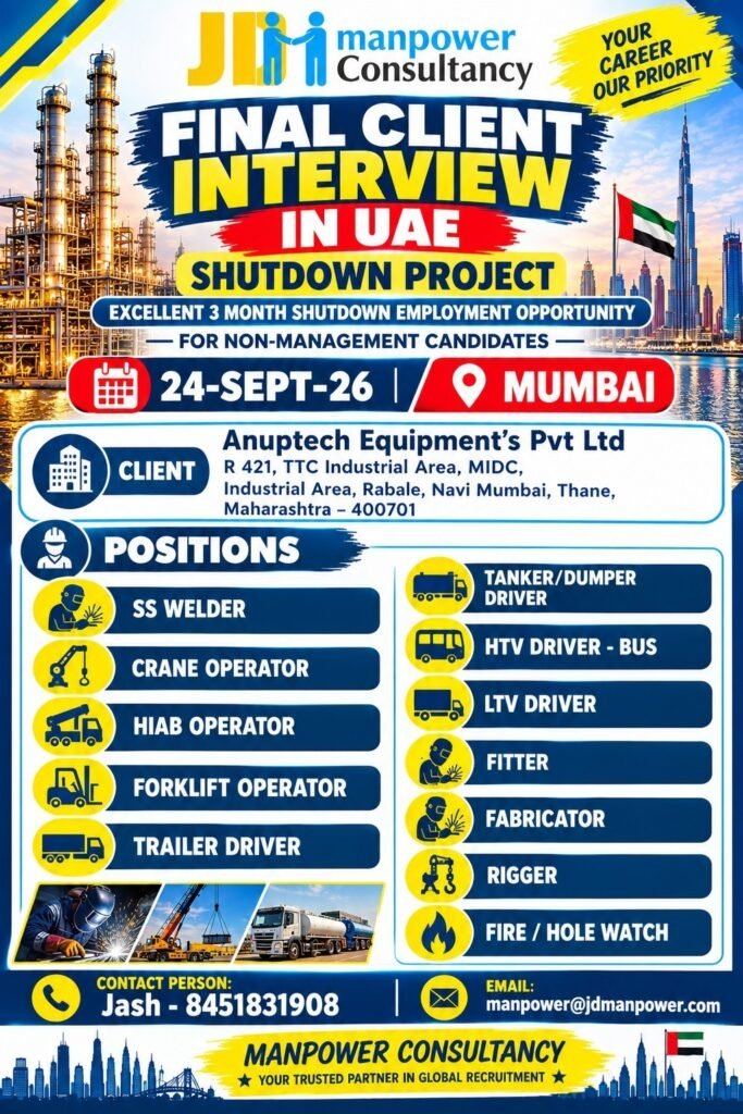UAE Shutdown Jobs 2026 – Final Client Interview for 3-Month Shutdown Project