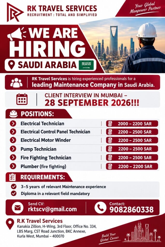 Saudi Arabia Jobs 2026 – Maintenance Company Recruitment | Apply Now