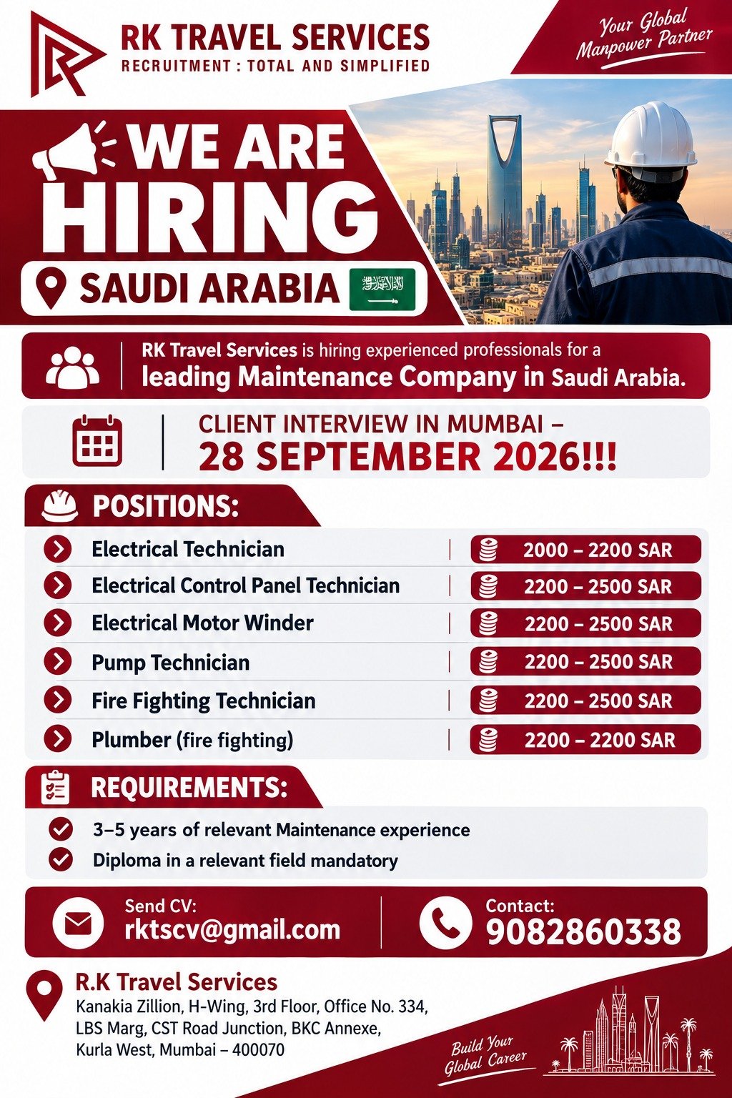 Saudi Arabia Jobs 2026 – Maintenance Company Recruitment | Apply Now