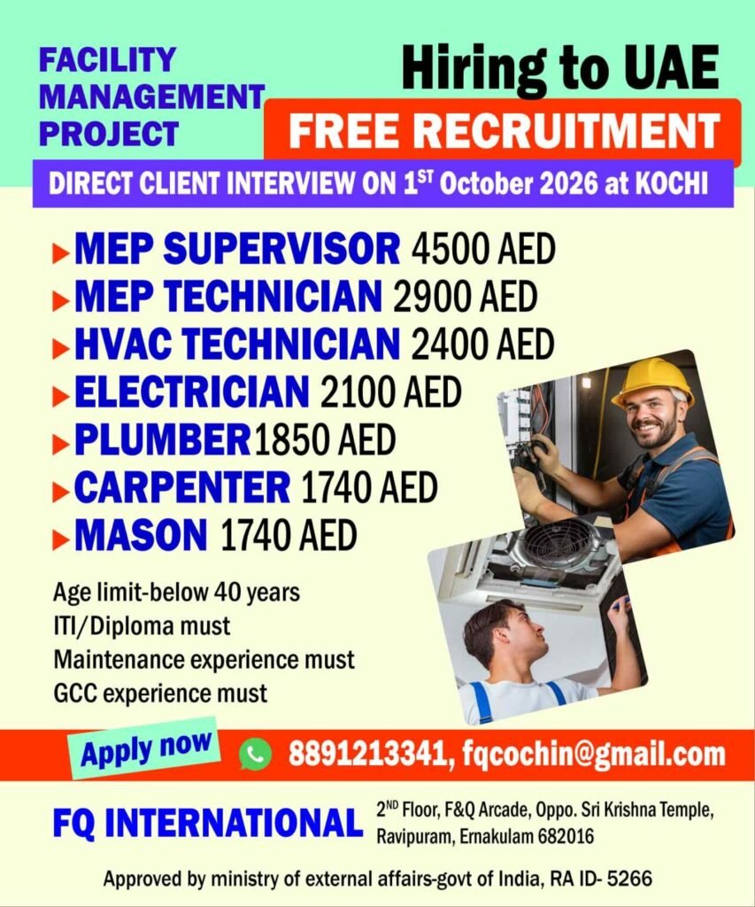 UAE Facility Management Jobs 2026 – Free Recruitment 