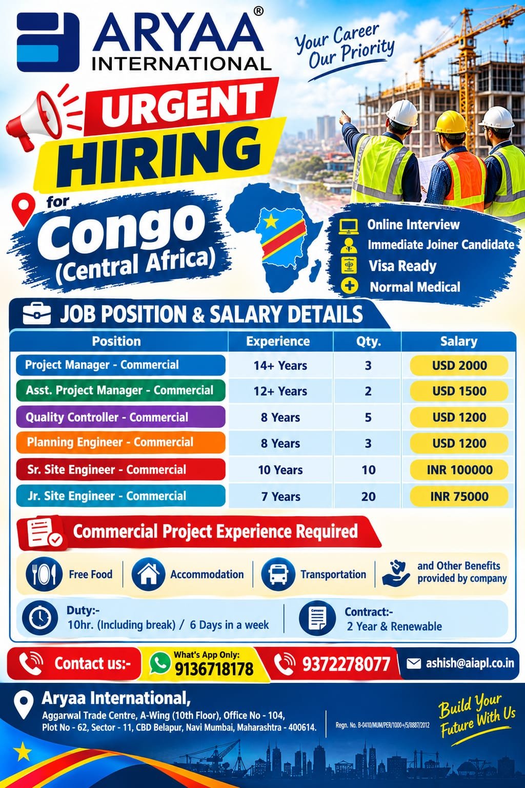 Congo Construction Jobs 2026 – Urgent Recruitment for Project Managers, Engineers and Quality Controllers