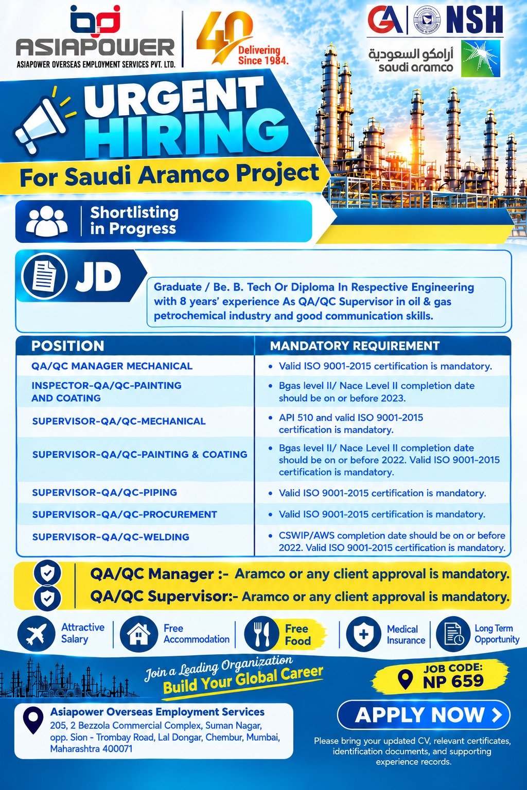 Saudi Arabia job vacancies 2026 – Hiring for Saudi Aramco project