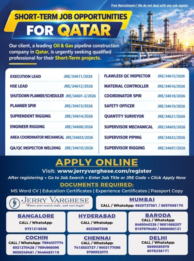 Qatar Jobs : Hiring For a leading Oil & Gas Pipeline Construction Company