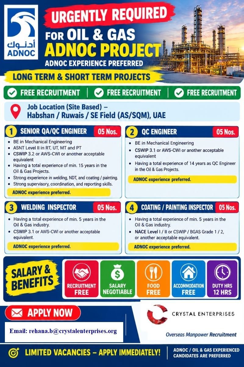 Jobs in UAE 2026 – Hiring oil and gas professionals