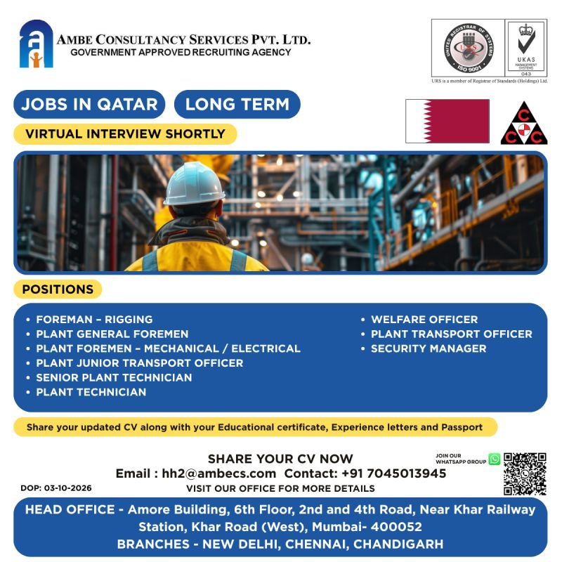 hiring for a long-term project in Qatar. hiring for a long-term project in Qatar.