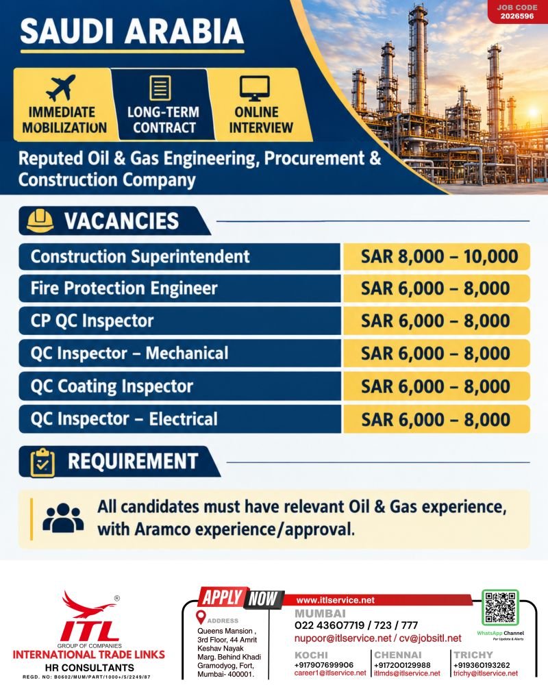 Hiring for a Reputed Oil & Gas EPC Company in Saudi Arabia