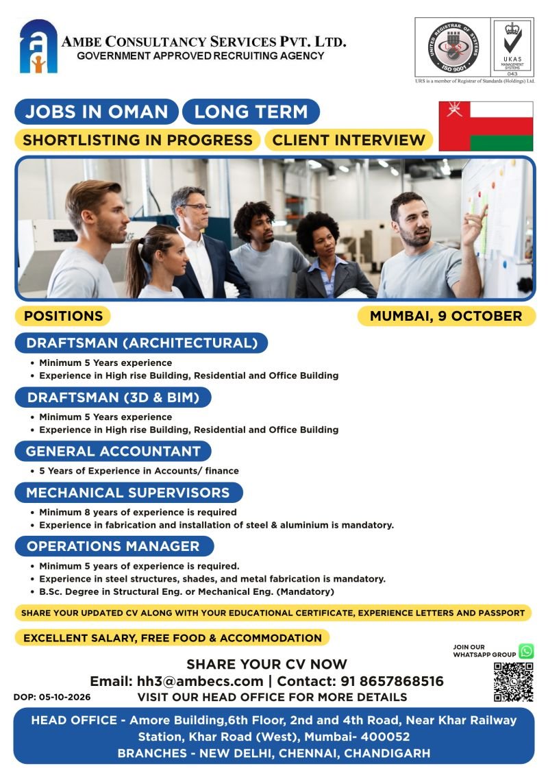 Oman : Long Term Jobs - Apply Now