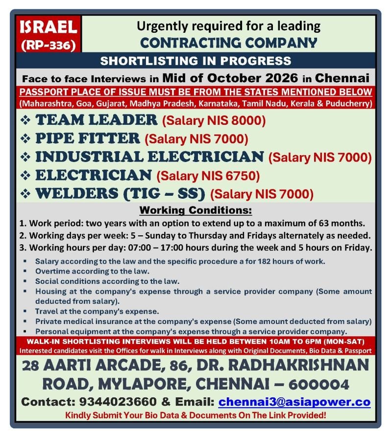 Israel Jobs 2026 – Urgent Hiring for Contracting Company 