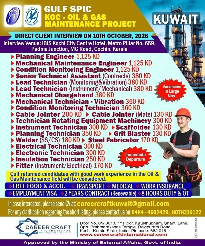 Kuwait Jobs 2026: Gulf SPIC Oil & Gas Maintenance Project Vacancies