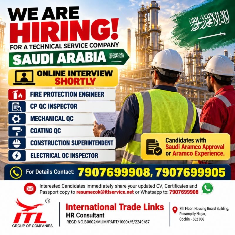 Hiring For A leading Technical Service Company in Saudi Arabia