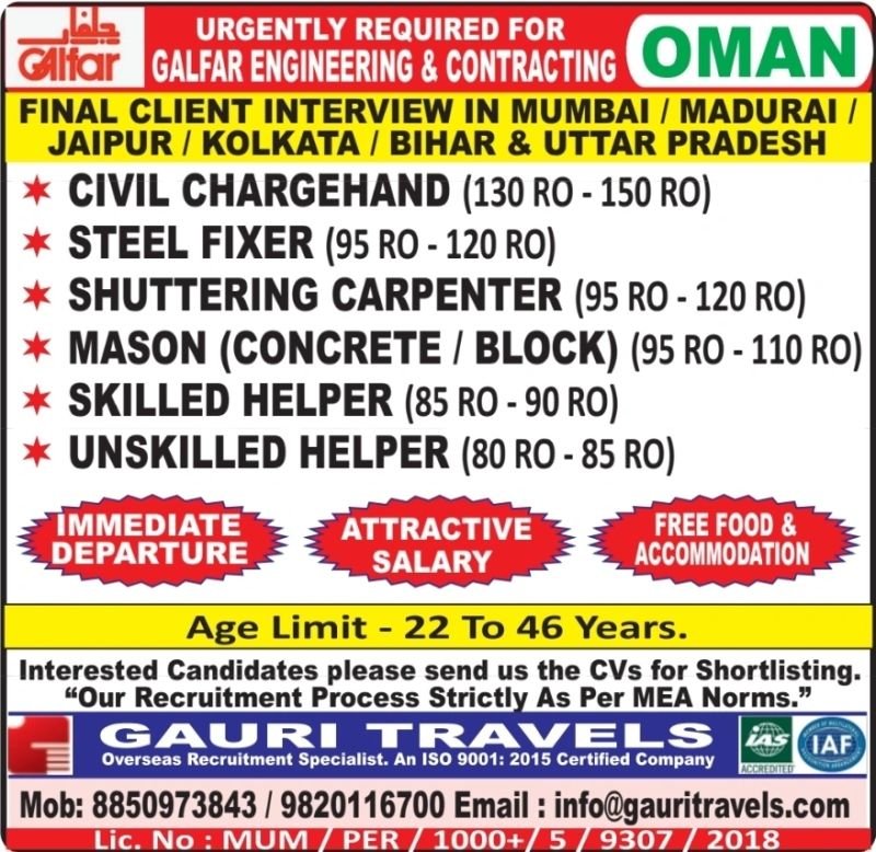Oman Jobs 2026 | Galfar Engineering & Contracting Vacancies