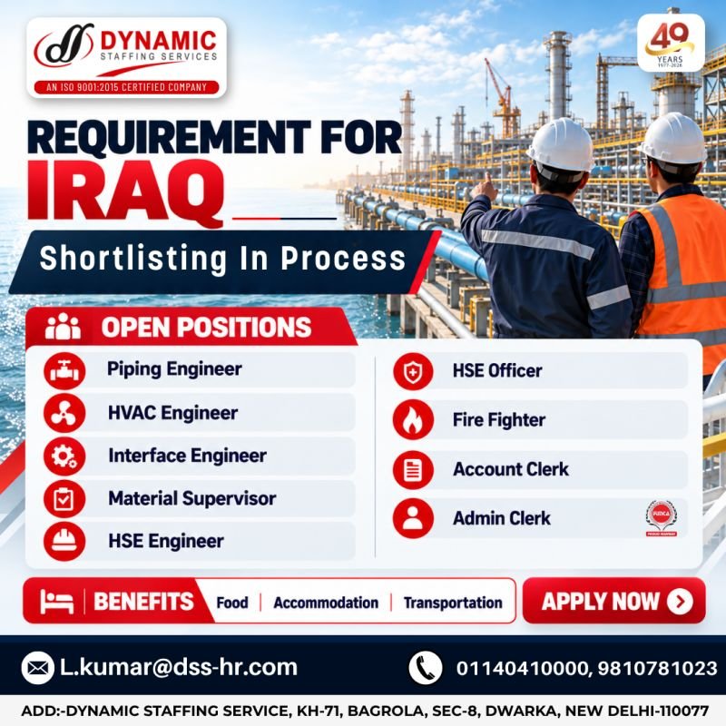 Iraq Jobs 2026 | Engineers, HSE Officers, Clerks & Supervisors