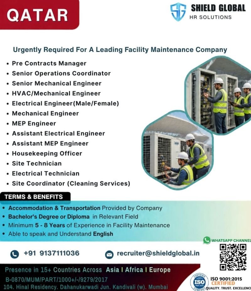 Qatar Jobs : Urgently Hiring For Leading Facility Maintenance Company