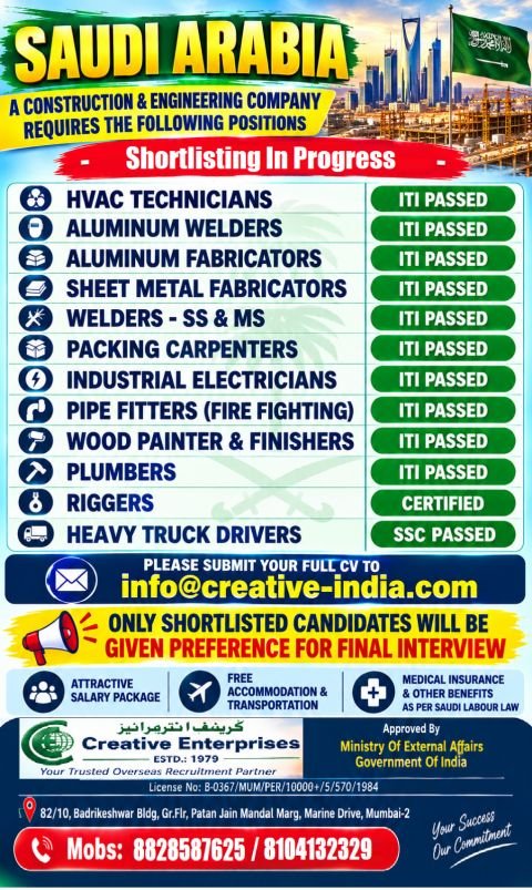 Saudi Arabia Jobs 2026: Hiring For Construction and Engineering sector