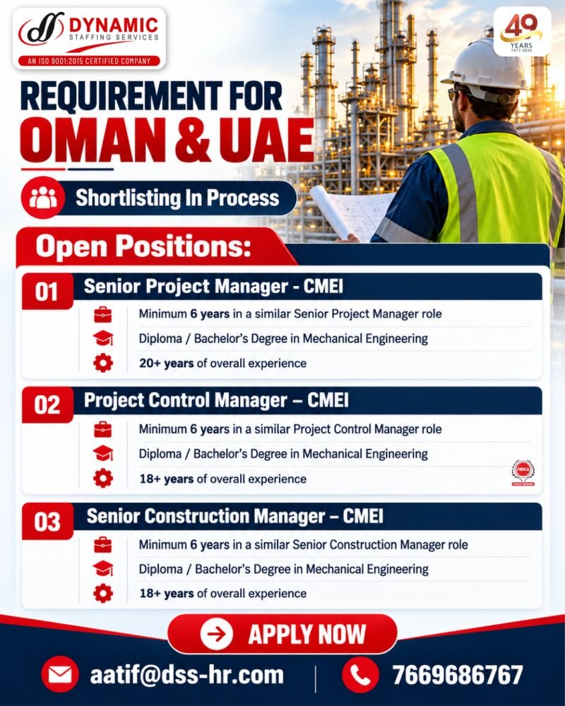 Urgent Recruitment For Oman & UAE