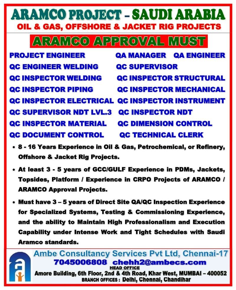 Aramco Jobs 2026: Saudi Arabia Hiring for Oil & Gas, Offshore and Jacket Rig Projects